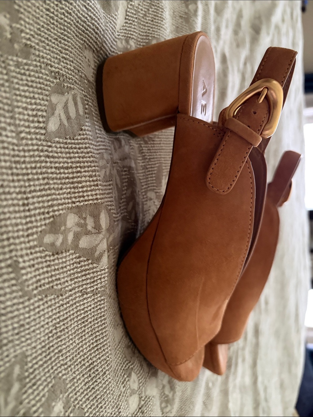 Aerosoles Women's Suede Slingback Peep-Toe Heels in Cognac - Picture 2 of 4